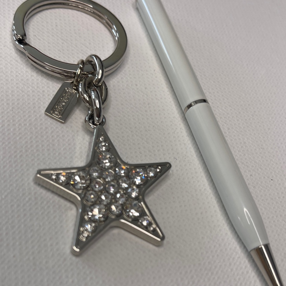 Coach Silver Star Keychain with Crystals and White Coach Pen